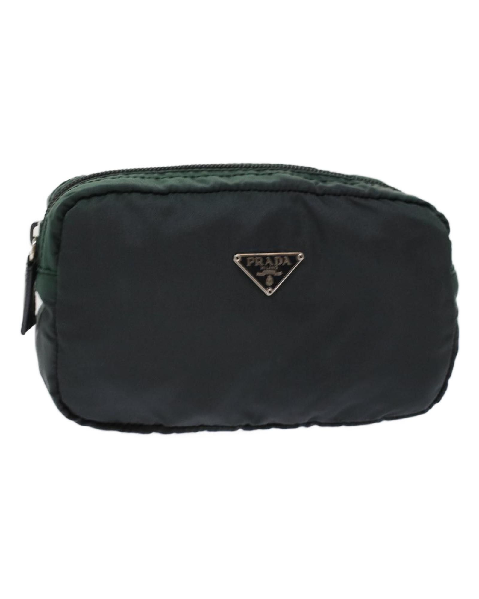 image of Prada Nylon Khaki Pouch With Guarantee Card, Women's