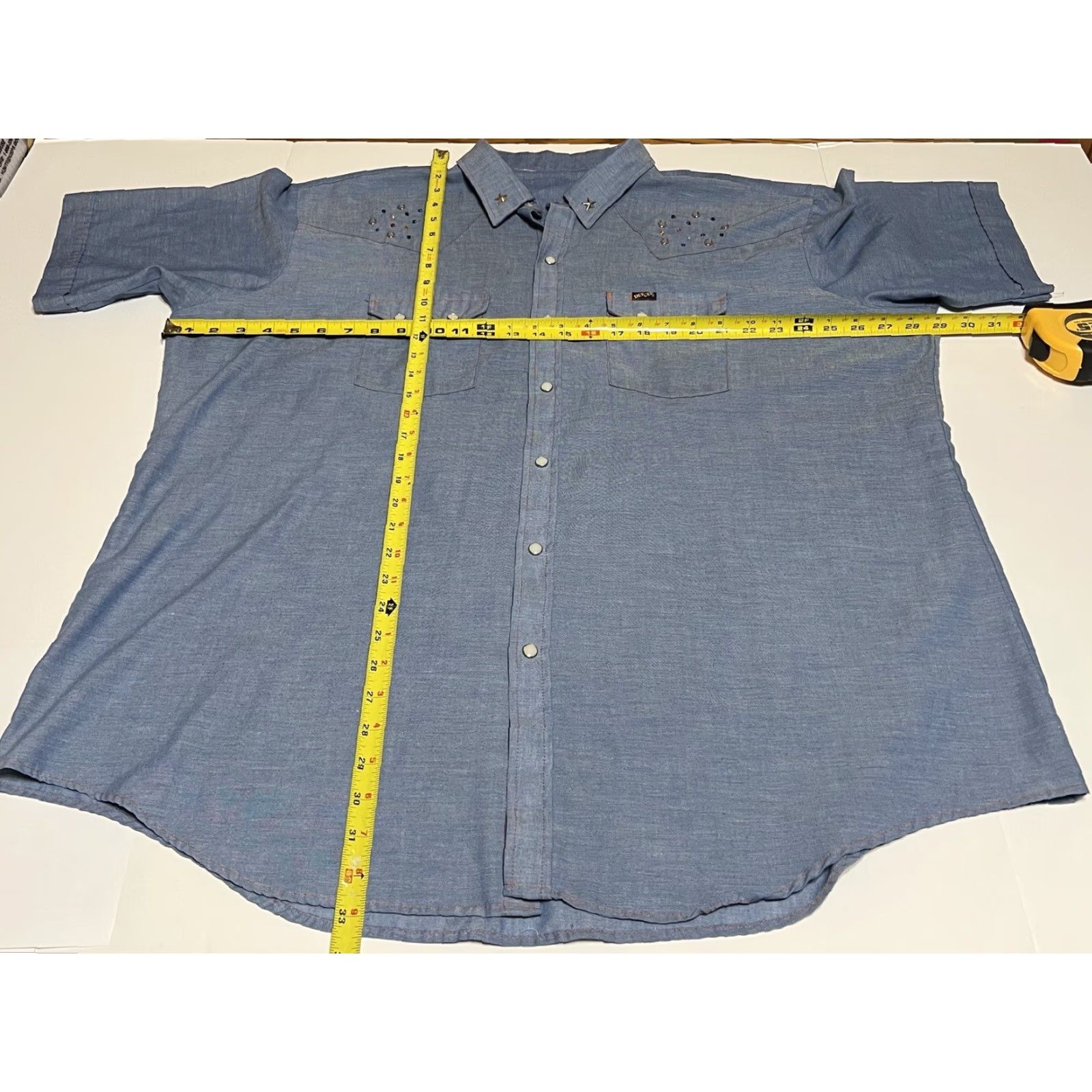 J Brand VINTAGE DEE CEE BRAND Western Shirt Cowboy Pearl Snap Blue Chambray 3XL Mens Shrt Sleeves Short Collared Snap Buttons Size US XXL / EU 58 / 5 - 4 Thumbnail