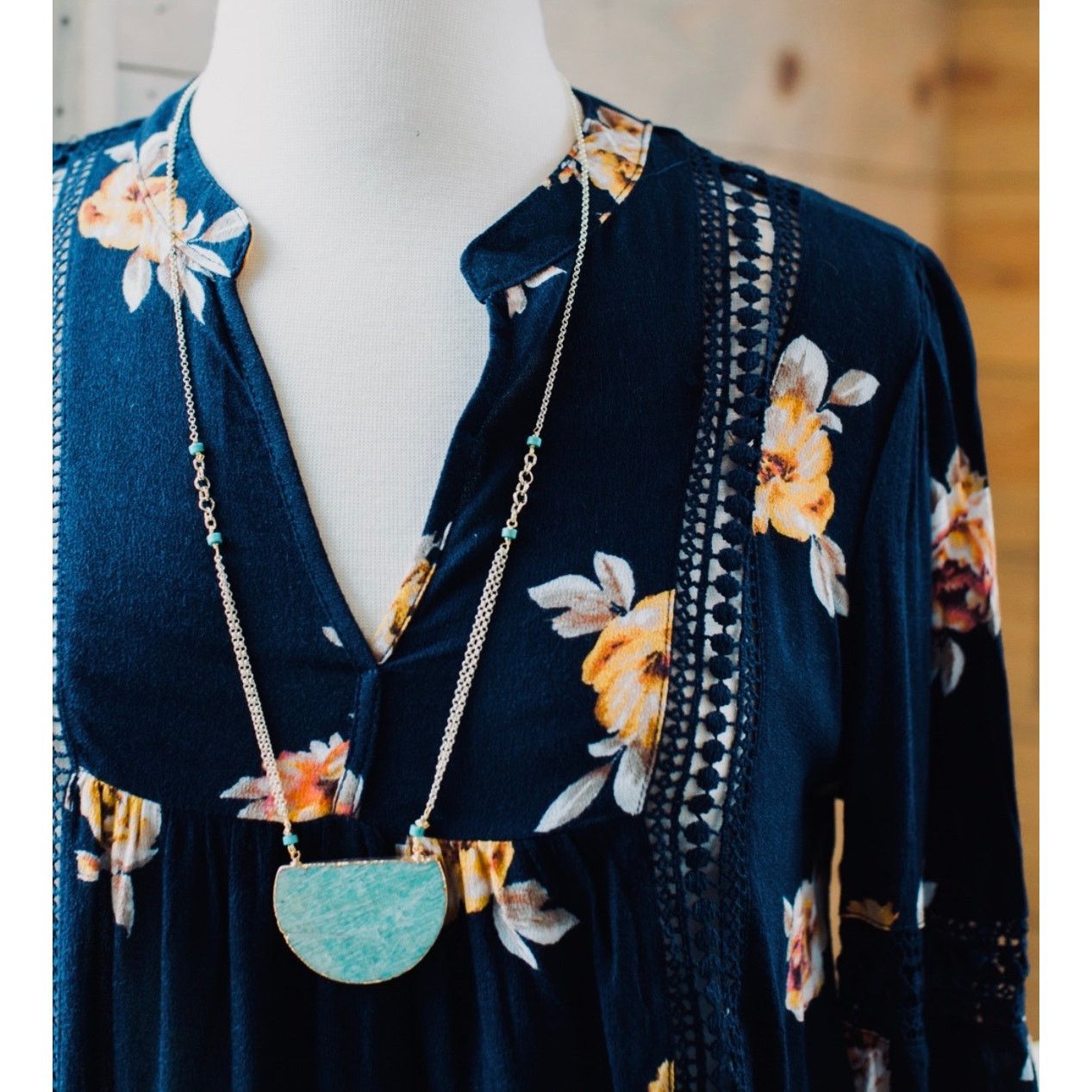 Other Blu Pepper Lace Insets Blue Floral Blouse LARGE Cottagecore Size L / US 10 / IT 46 - 3 Thumbnail
