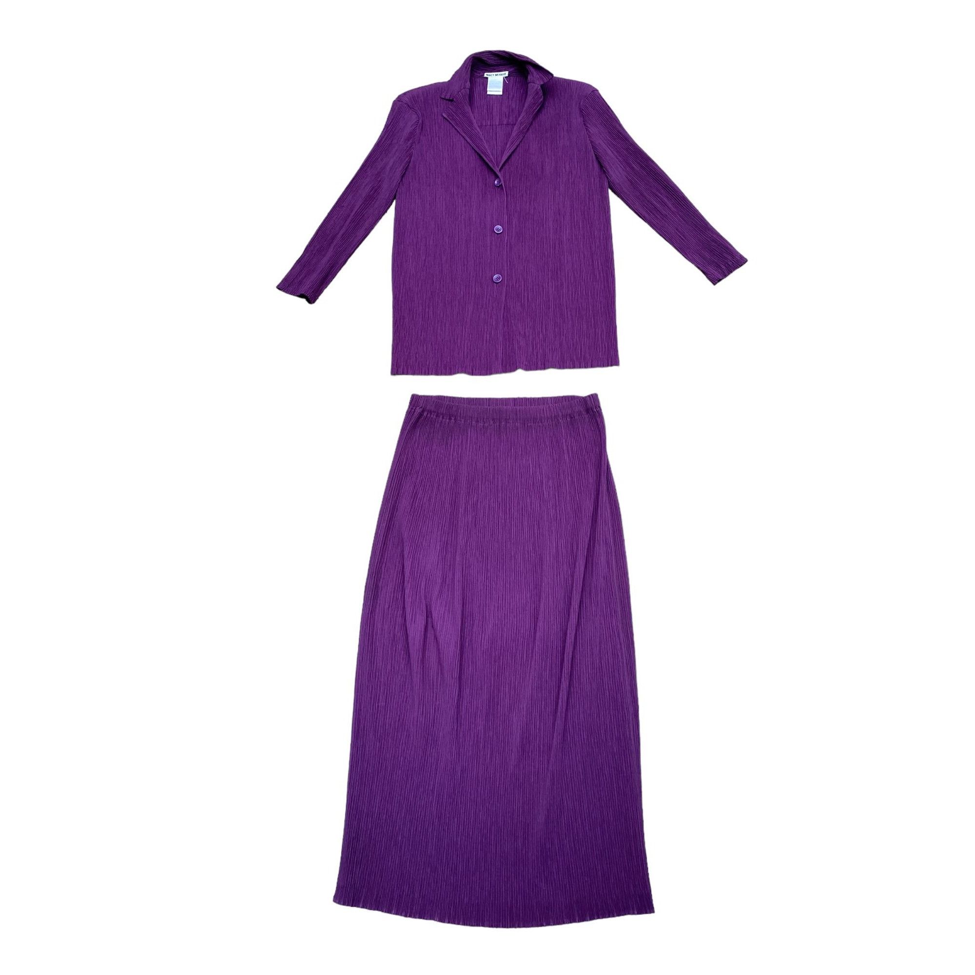 Issey Miyake Purple Pleats Set Shirt + Skirt Size L / US 10 / IT 46 - 1 Thumbnail