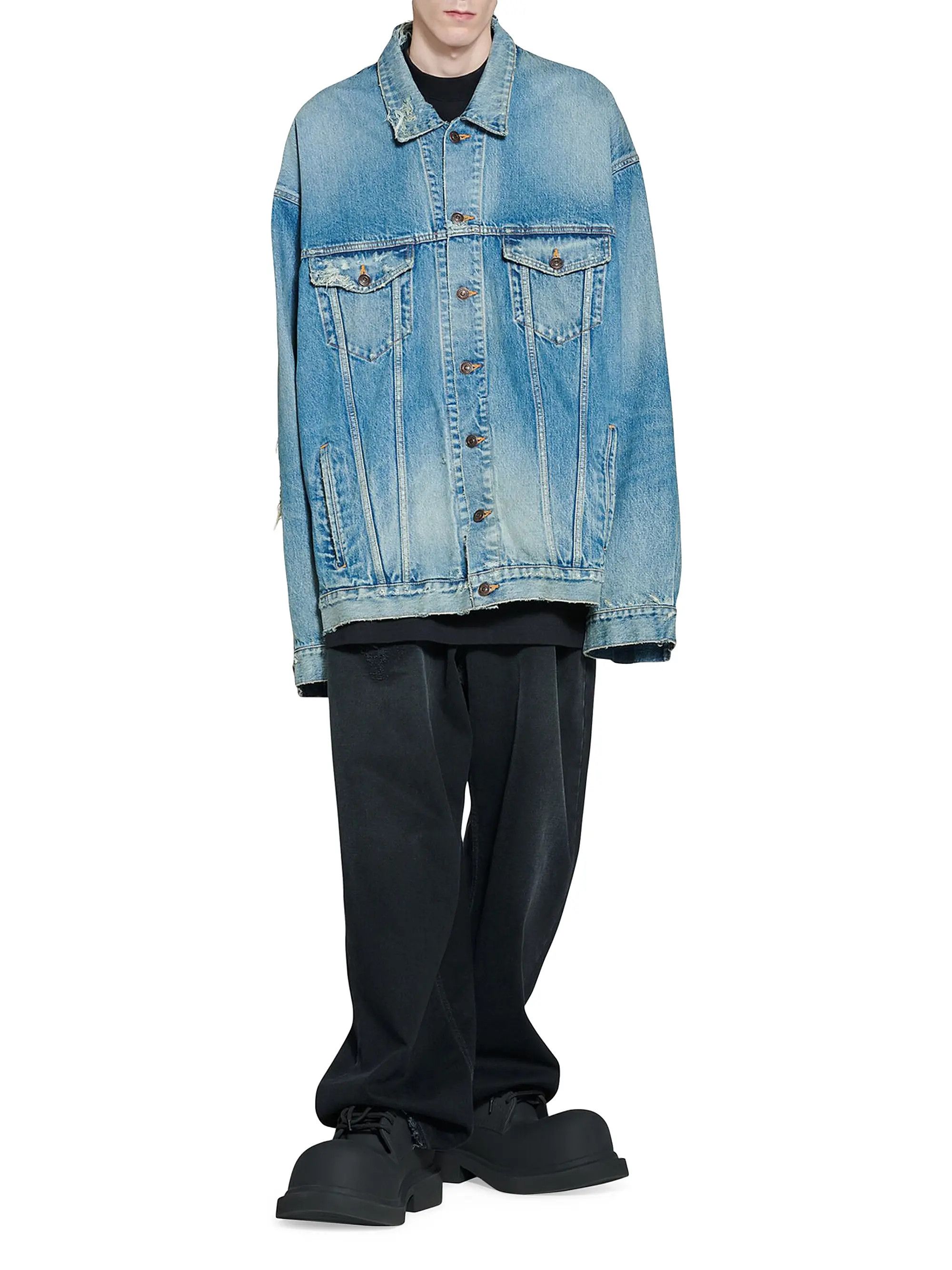 Balenciaga o1w1db10126 Patched Destroyed Jacket in Blue Size US XXL / EU 58 / 5 - 2 Thumbnail