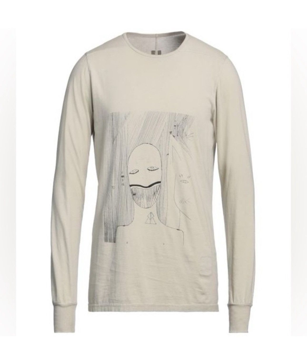 Rick Owens DRKSHDW FACE GRAFFITI printed Long Sleeve T Pearl