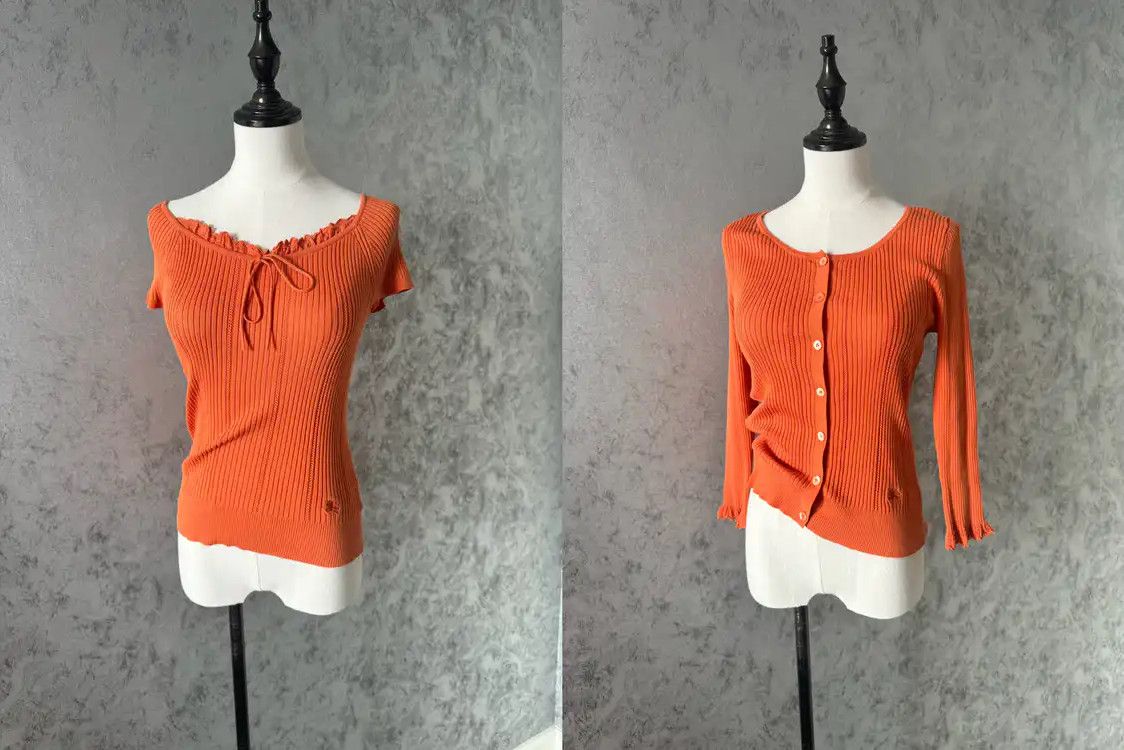 Burberry Burberry Orange Ribbed Long Sleeve Cardigan Size S / US 4 / IT 40 - 1 Thumbnail