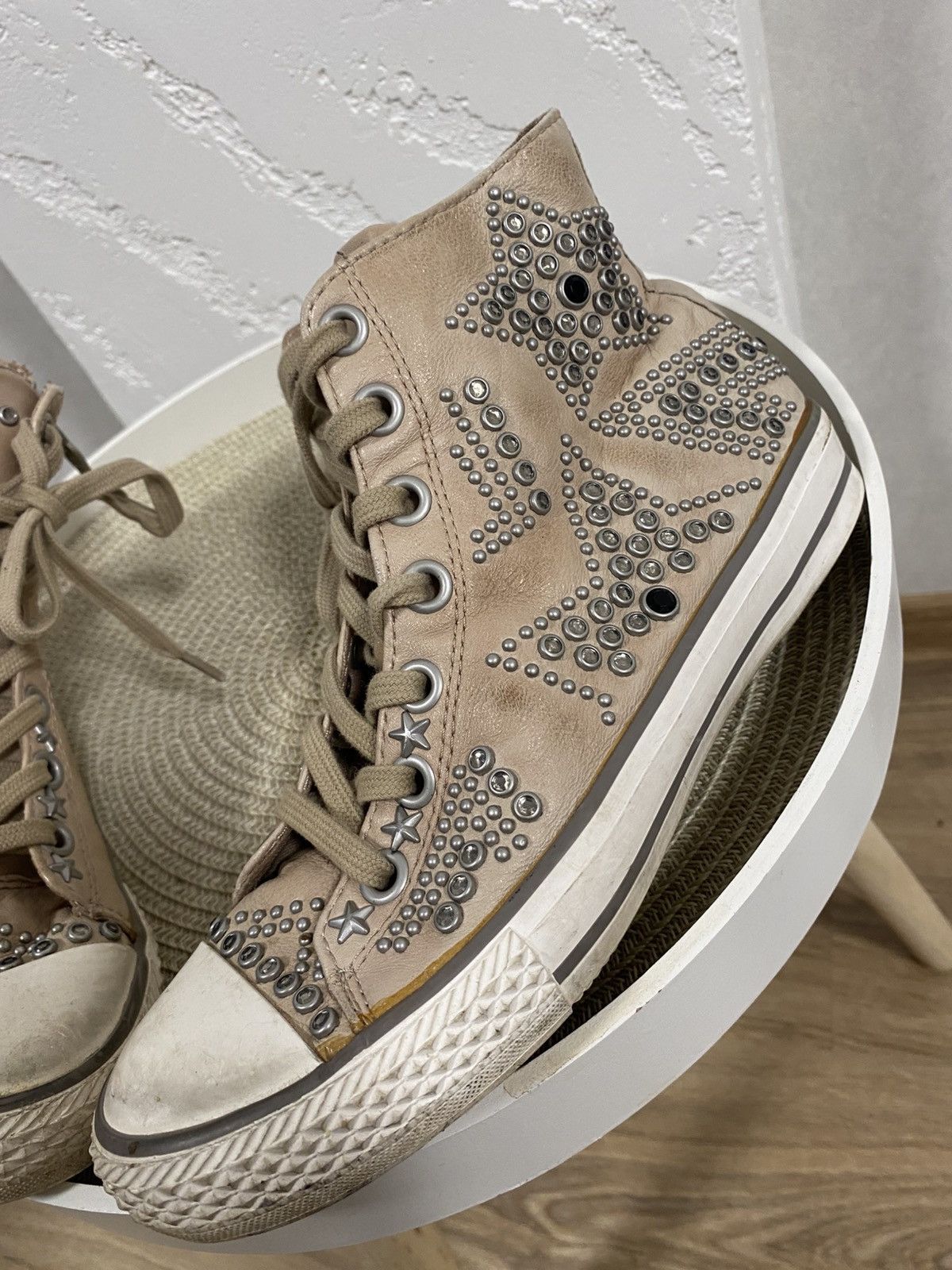ASH Ash Victim Beige Leather Studded High Top Punk Goth Shoes 38 Size US 8 / IT 38 - 3 Thumbnail