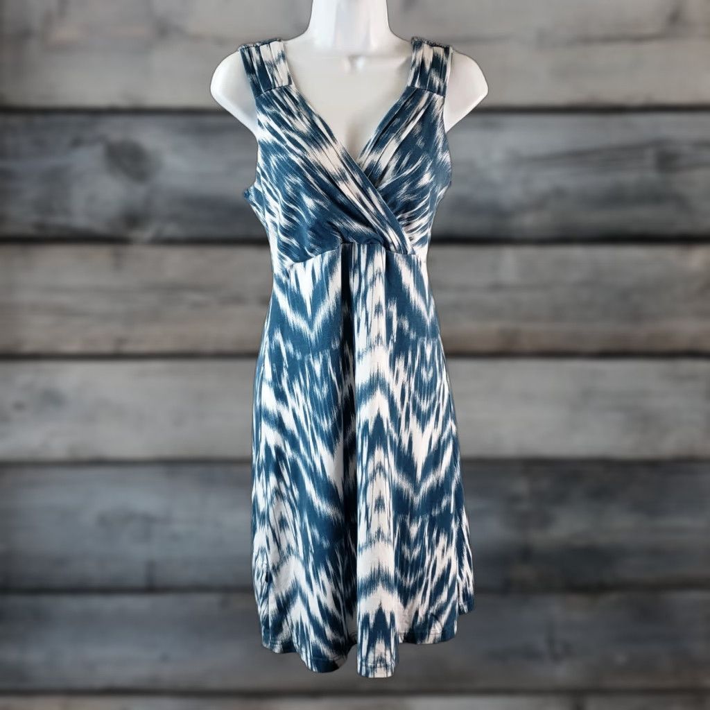 Vintage Aventura Dress Womens Sz Small Blue White Sleeveless V-Neck Cotton Blend Pocket Size S / US 4 / IT 40 - 1 Thumbnail