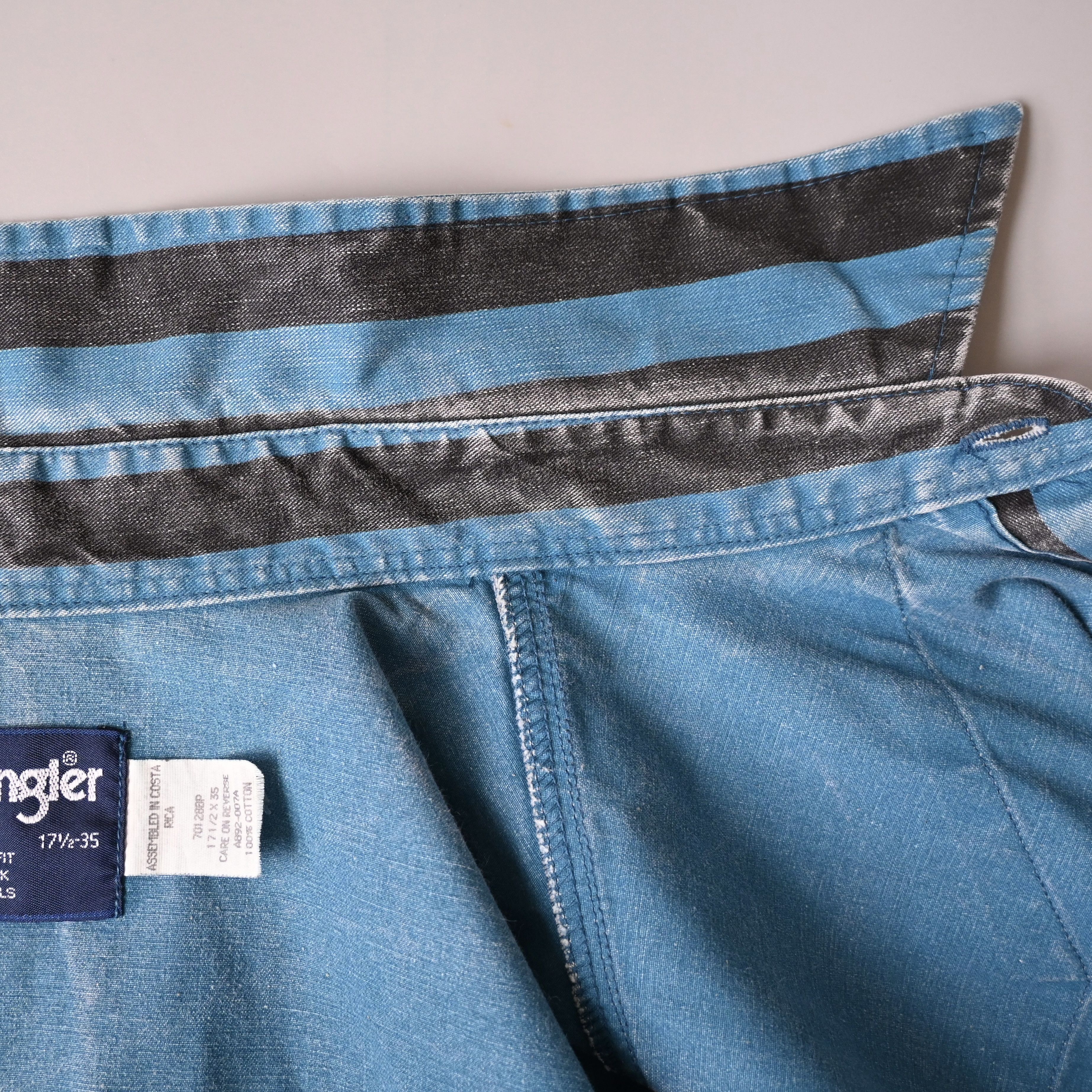 Vintage VTG Wrangler Brushpopper shirt BL x BK block stripe 17.5-35 Size US XL / EU 56 / 4 - 17 Thumbnail