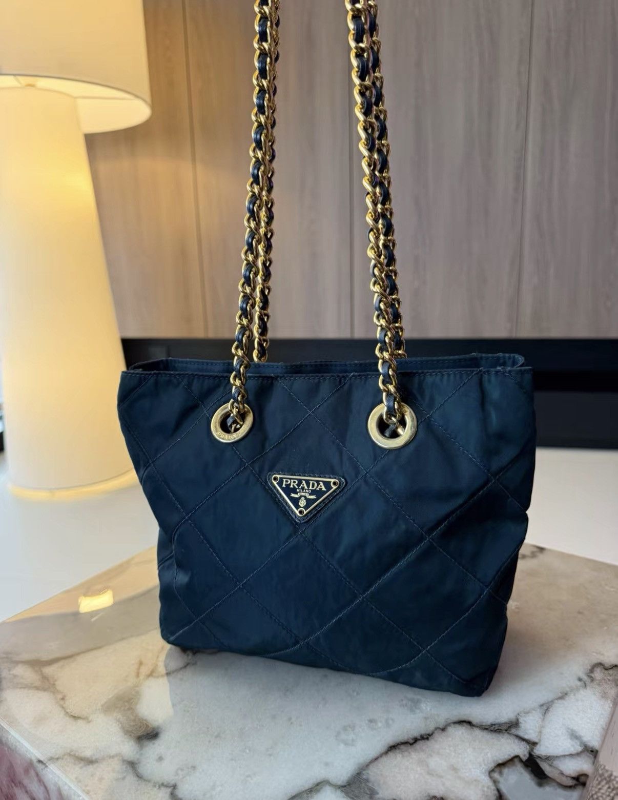 Prada Prada Mini Navy Parachute Double Chain Shoulder Bag J36 Size ONE SIZE - 1 Thumbnail