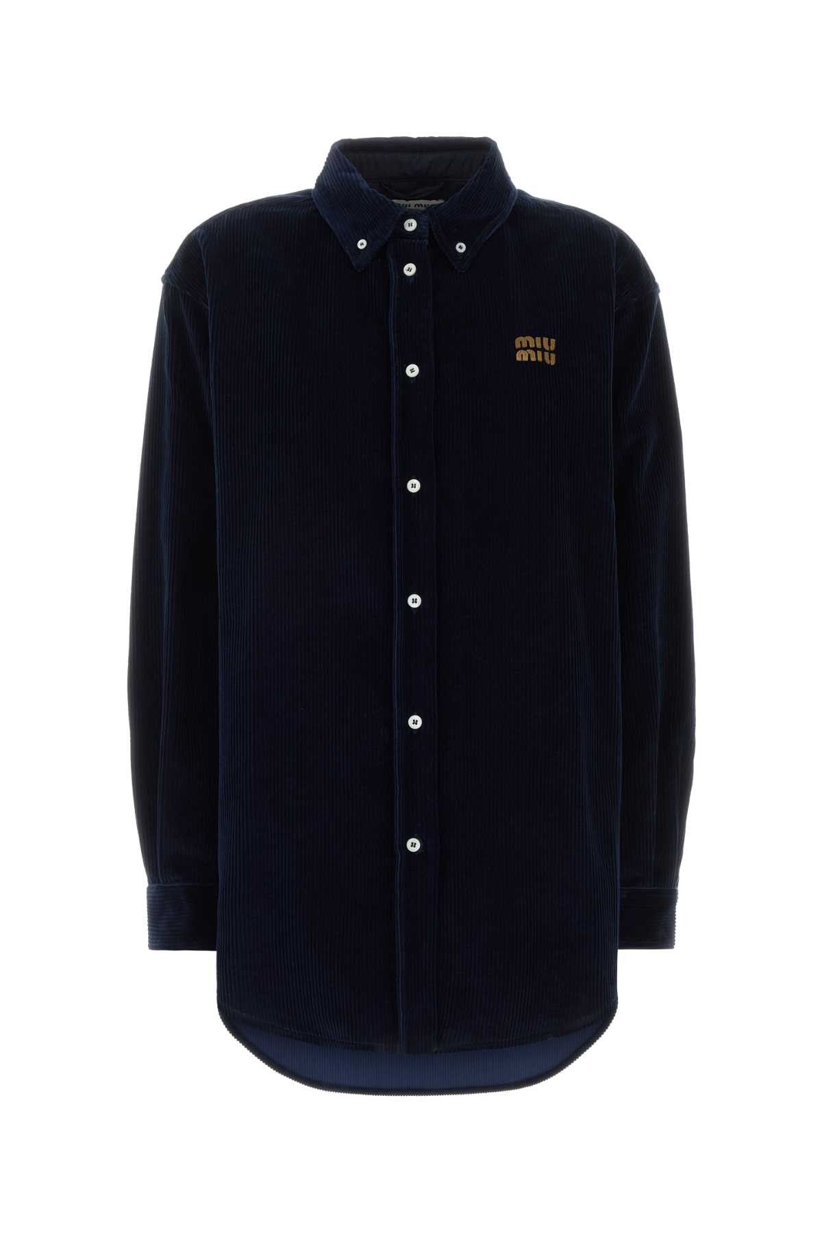 Miu Miu Dark Blue Corduroy Shirt Size L / US 10 / IT 46 - 1 Thumbnail