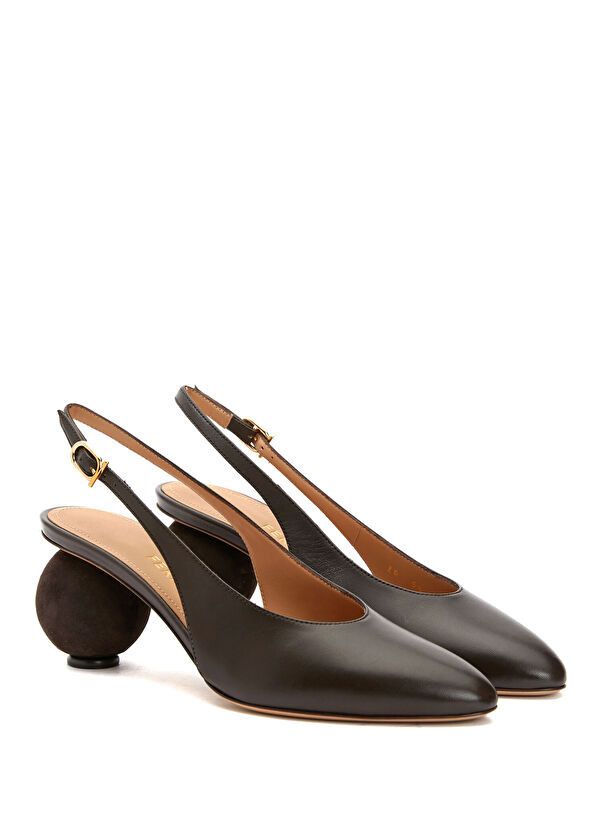 Salvatore Ferragamo o1s1rm0526 Tessie 70 Leather Slingback Pumps in Brown Size US 11 / IT 41 - 2 Thumbnail