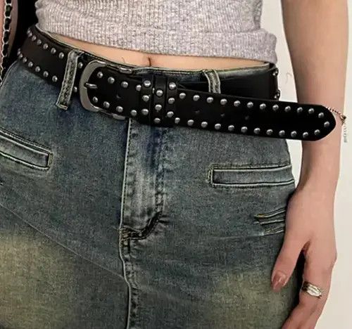 Japanese Brand × Vintage Punk Grunge Studded Round Nails Metal Leather Belt Size ONE SIZE - 2 Thumbnail