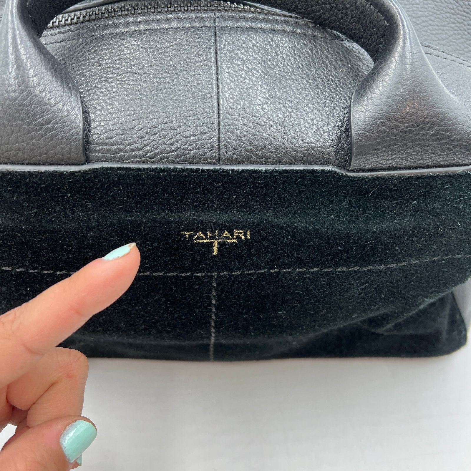 Other T Tahari Satchel Leather Boxy Black Suede Modern Handbag Size ONE SIZE - 7 Thumbnail