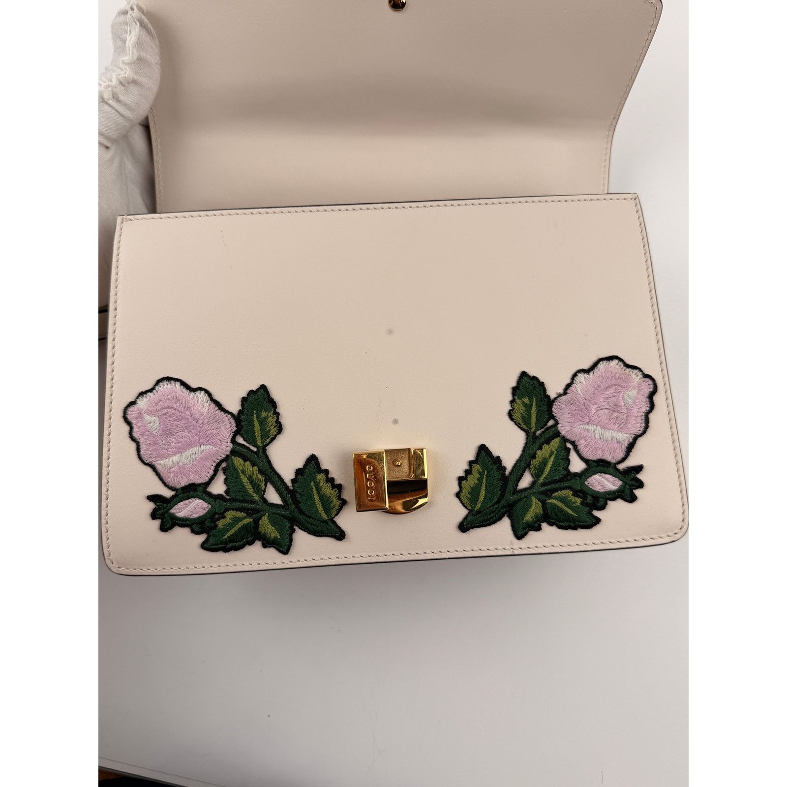 Gucci GUCCI Sylvie Embroidered Floral Shoulder Bag in White Size ONE SIZE - 14 Thumbnail