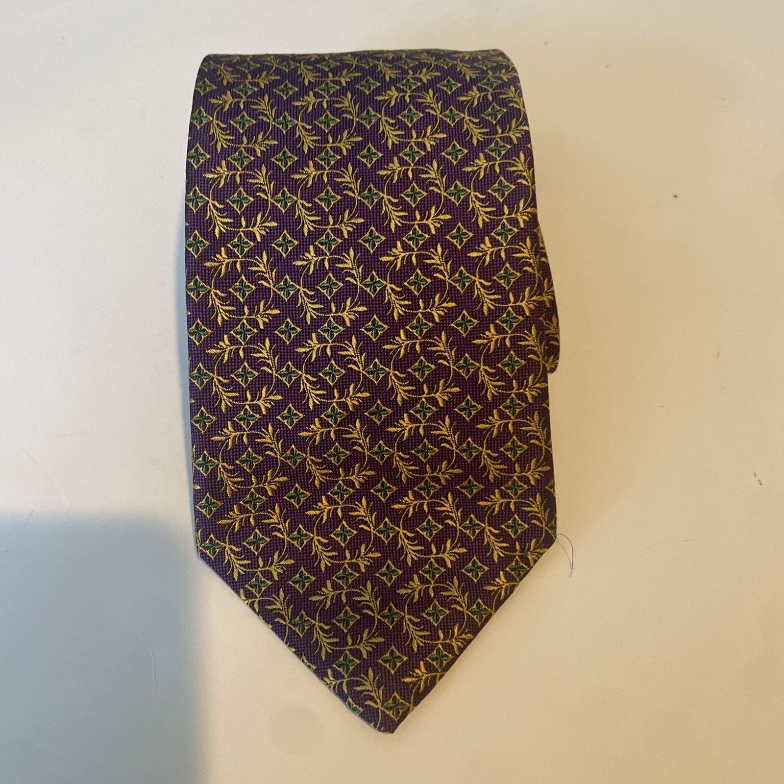 Hickey Freeman HICKEY FREEMAN Men's 100% Silk Tie Purple Green Gold Floral Size ONE SIZE - 2 Thumbnail