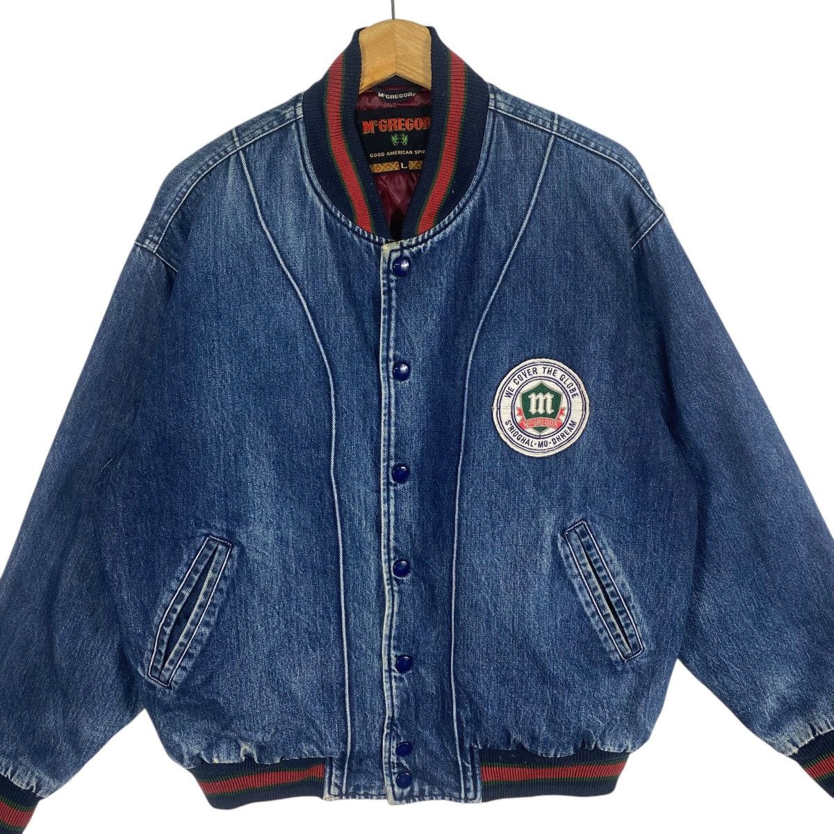McGregor × Vintage Vintage 90s McGregor Denim Bomber Snap Button Jacket L Size Size US L / EU 52-54 / 3 - 4 Thumbnail