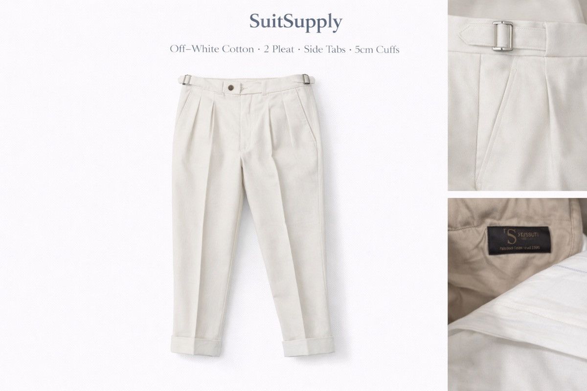 Suitsupply SuitSupply Off-White Cotton Pleated Trousers - Adjust. 28-34 Size 34S - 1 Preview