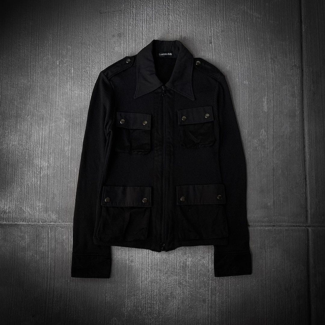image of Yasuyuki Ishii Ribbed Cargo Military Jacket in Black, Men's (Size Medium)