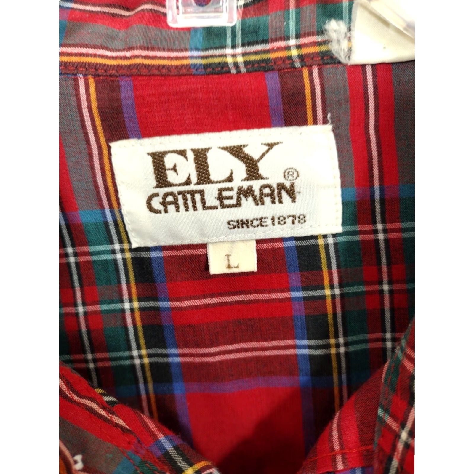 Vintage Ely Cattleman Vintage Shirt Mens Large Plaid Long Sleeve Button-Up Cotton Canvas Red Pearl Snap Up Size US L / EU 52-54 / 3 - 3 Thumbnail
