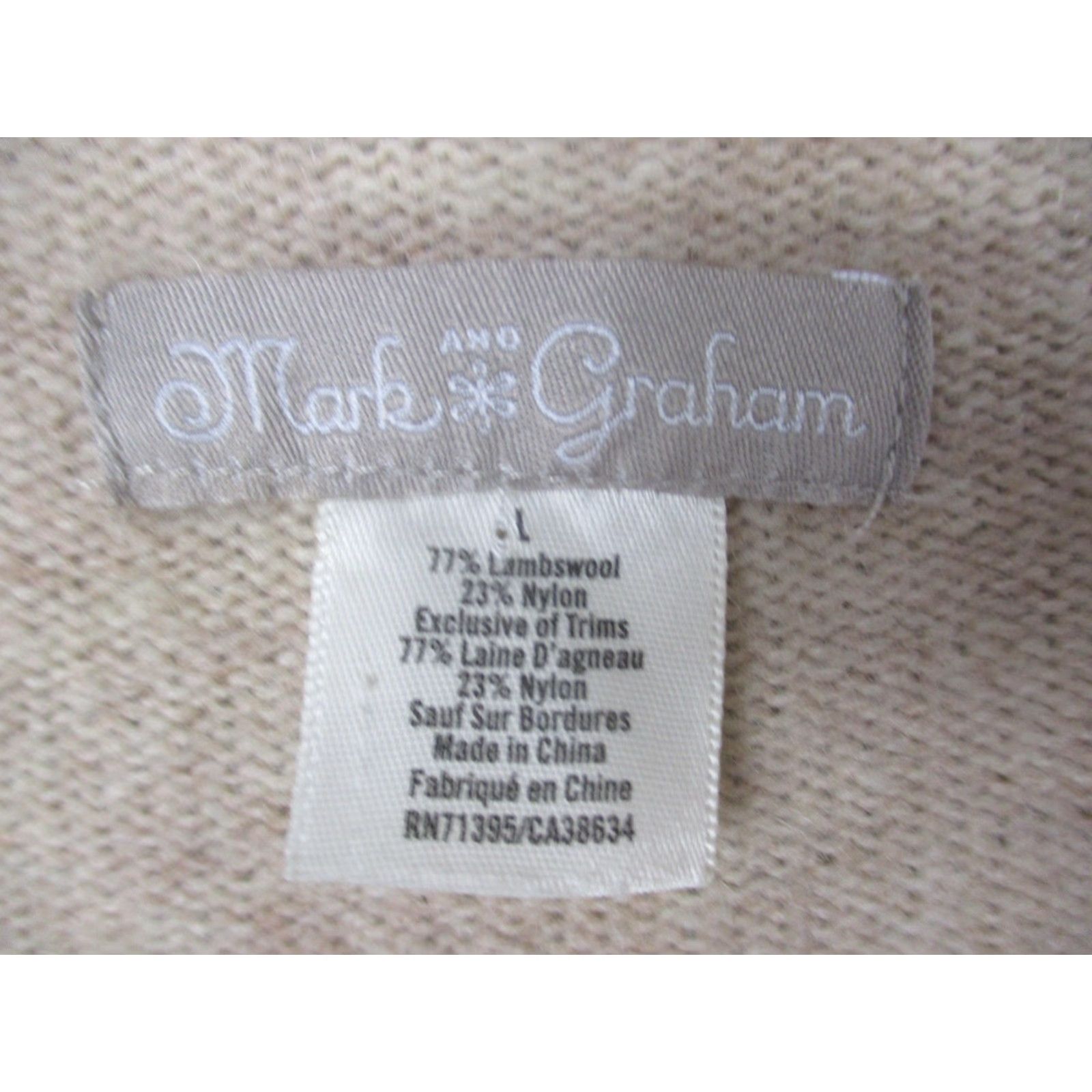 Vintage Mark And Graham Cardigan Womens Large Beige Knit Lambswool Open Front Pockets Size L / US 10 / IT 46 - 2 Thumbnail
