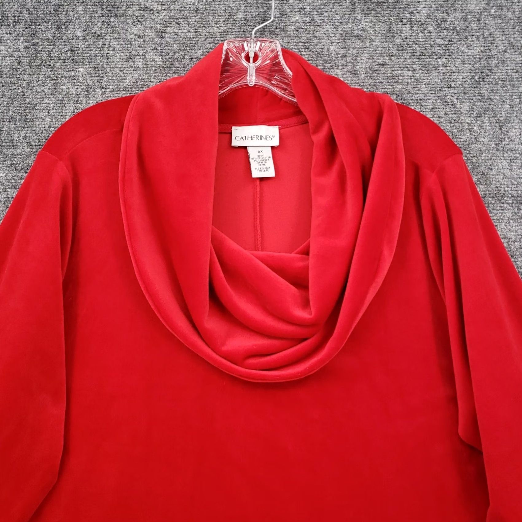 Vintage Catherines Sweater Womens 0X Plus Red Pullover Cowlneck Stretch Knit Size XL / US 12-14 / IT 48-50 - 3 Thumbnail