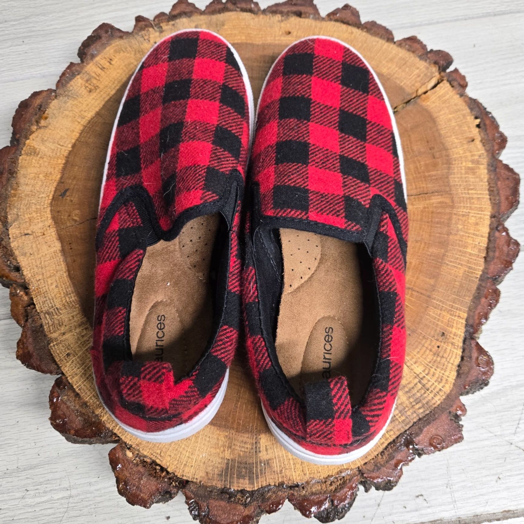 Vintage Maurices Red Plaid Moccasin Slippers Women’s 10M Faux Fur Comfort Size US 10 / IT 40 - 5 Thumbnail