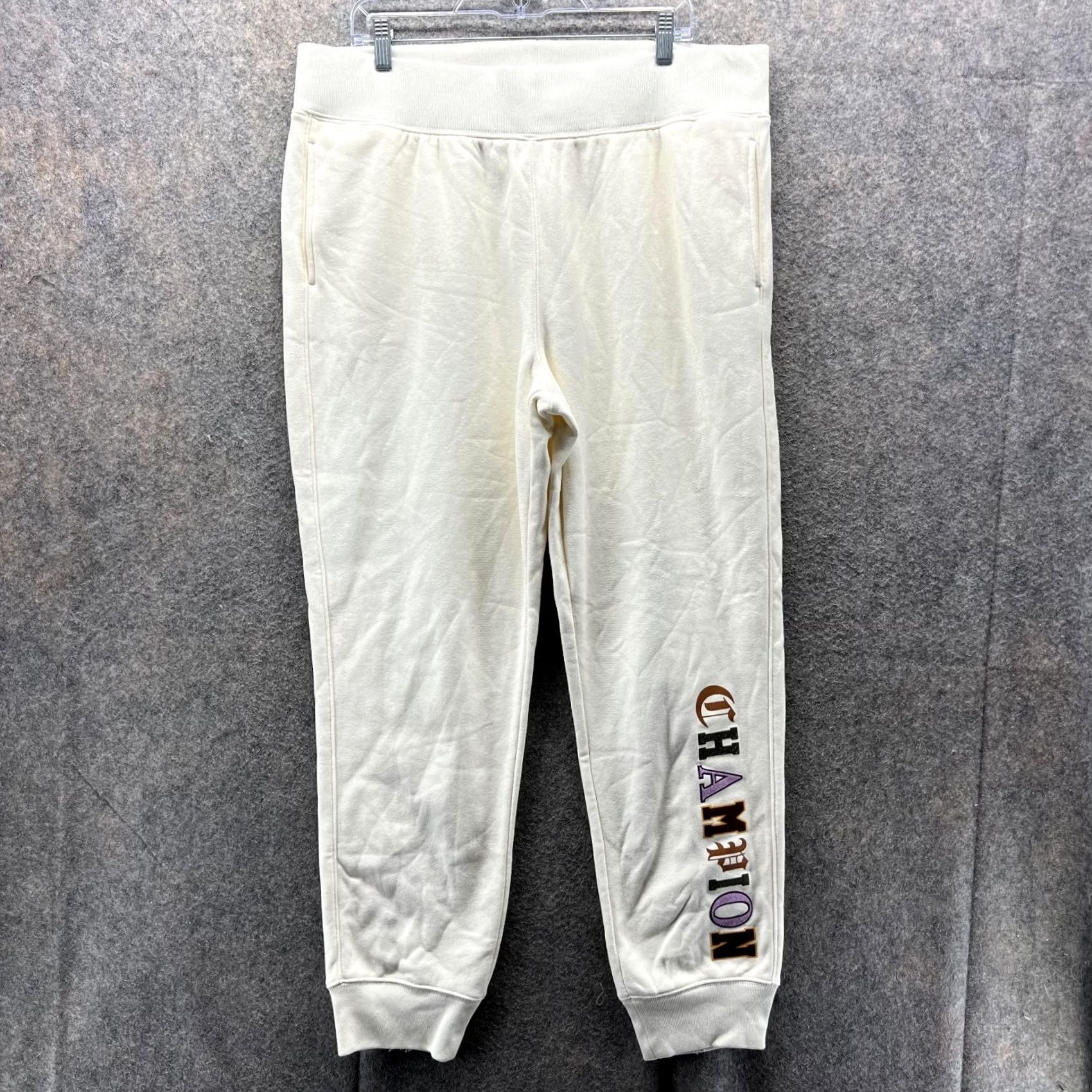 Champion VINTAGE Champion Sweatpants Women 2XL Beige Jogger Fleece Reverse Weave Embroidered Sitref Size 40" / US 18 - 2 Thumbnail