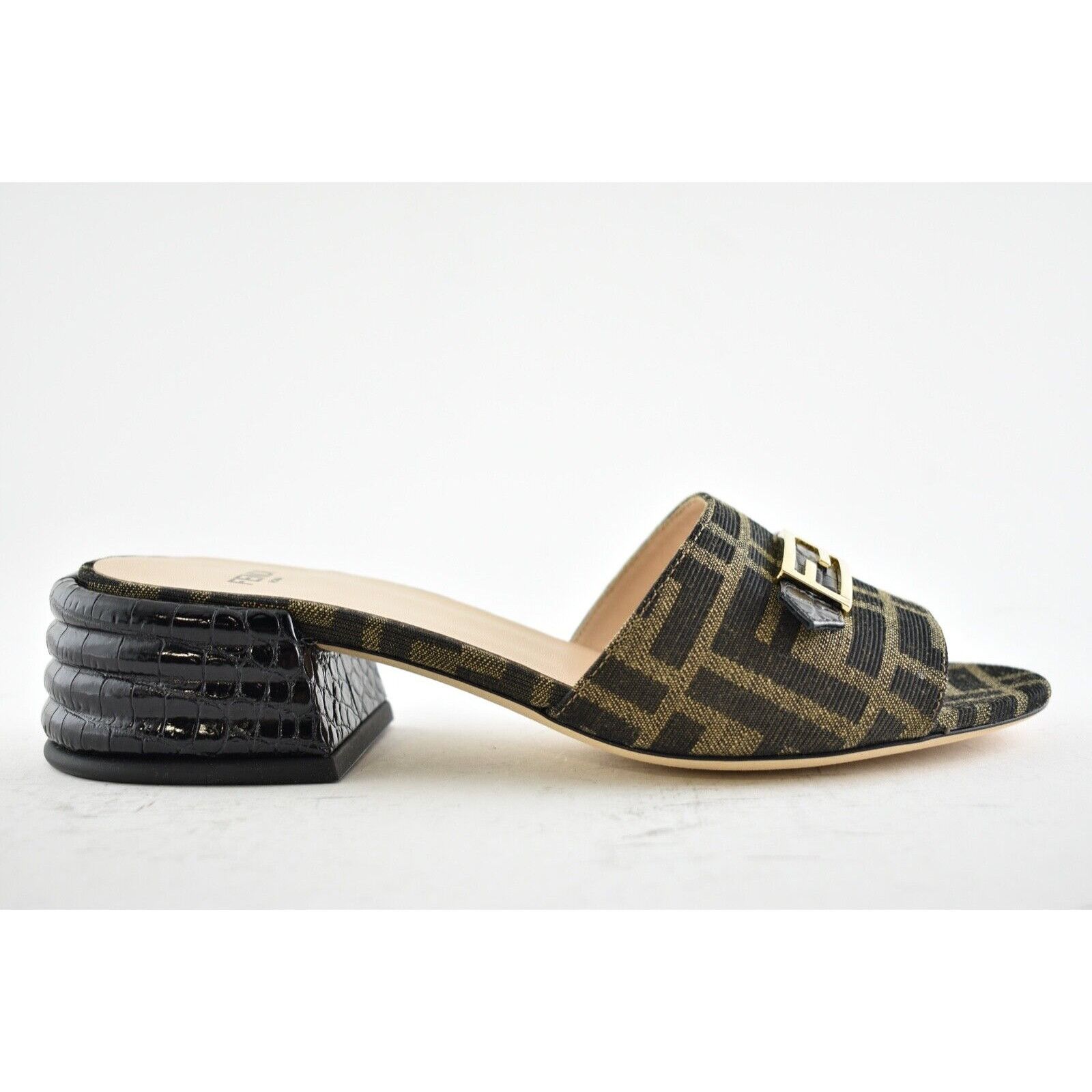 Fendi FF Monogram Backless Sandal Block Heel Mule Slide Pump 37 Size US 7 / IT 37 - 2 Thumbnail