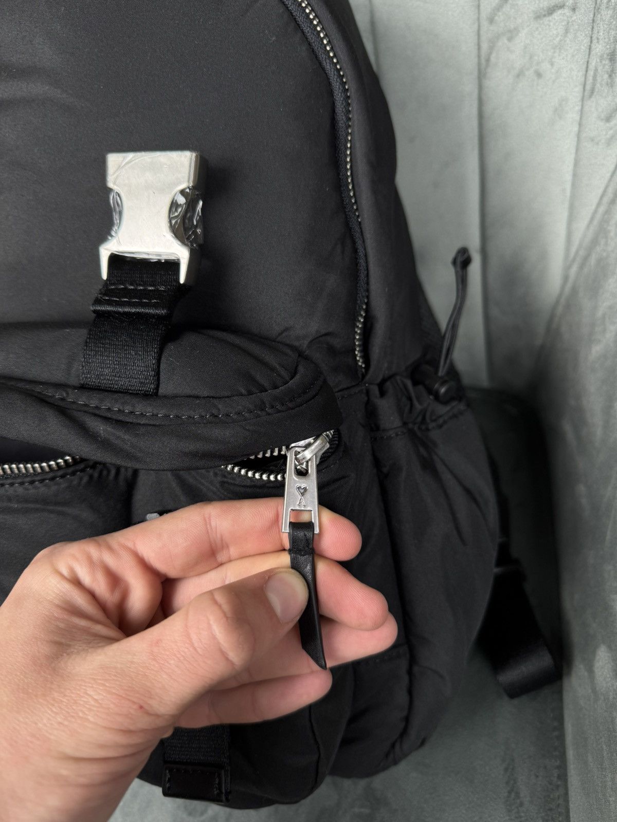 AMI × Designer AMI Paris Ami de Coeur Backpack Black OS Unisex Neylon Size ONE SIZE - 12 Thumbnail
