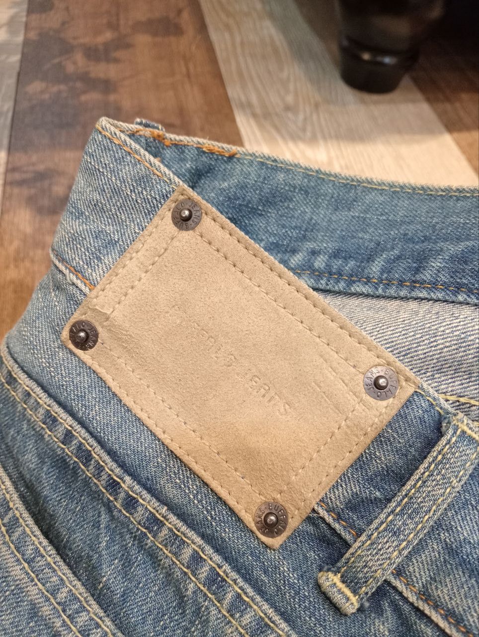 BUFFALO BOBS BUFFALO JEANS JAPAN HAGI MIX LEATHER FLARED DENIM PANTS Size US 30 / EU 46 - 10 Thumbnail