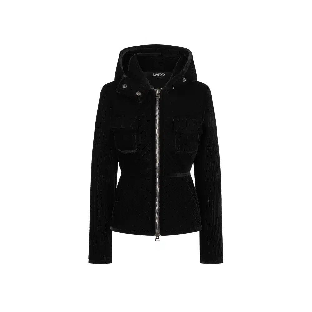 Tom Ford o1loc1c1024 CS1218 Velvet Hooded Jacket in Black Size S / US 4 / IT 40 - 1 Preview