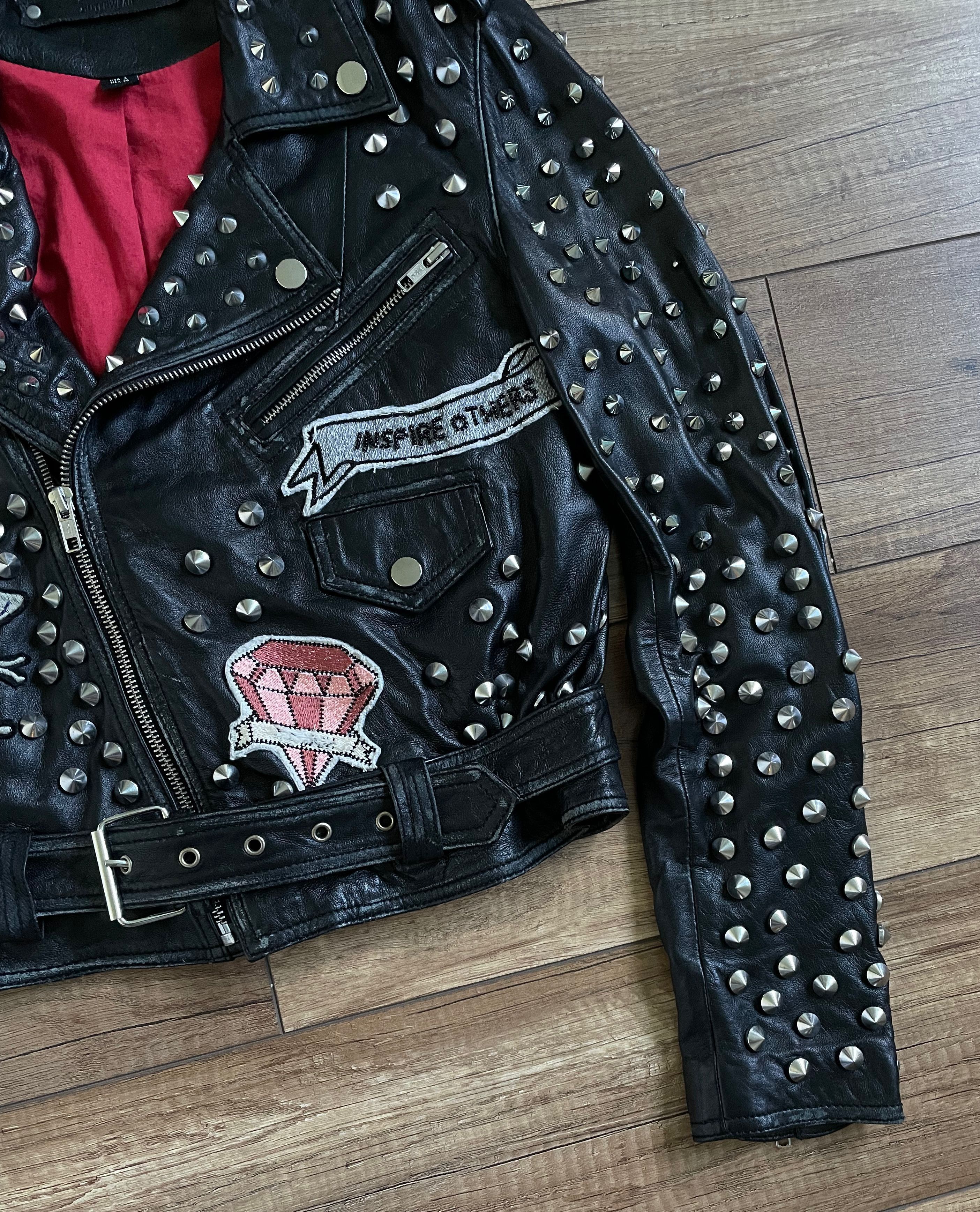 Zara Rare Zara Black Leather Studded Patchwork Biker Jacket Size S / US 4 / IT 40 - 5 Thumbnail