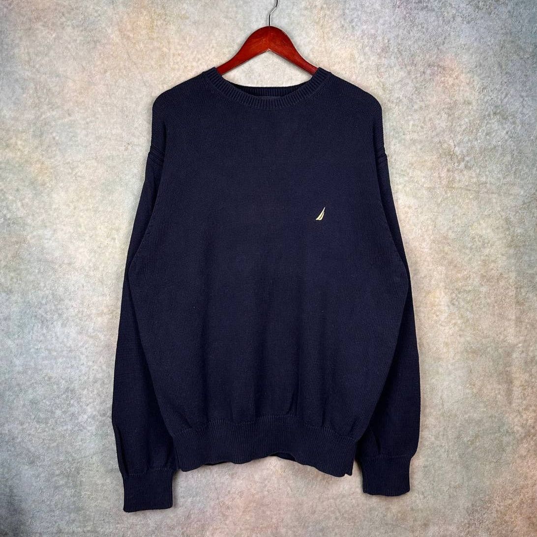 Nautica × Vintage Vintage 90s Nautica Sweater Sz XL Navy Blue Pullover Logo Size US XL / EU 56 / 4 - 2 Thumbnail