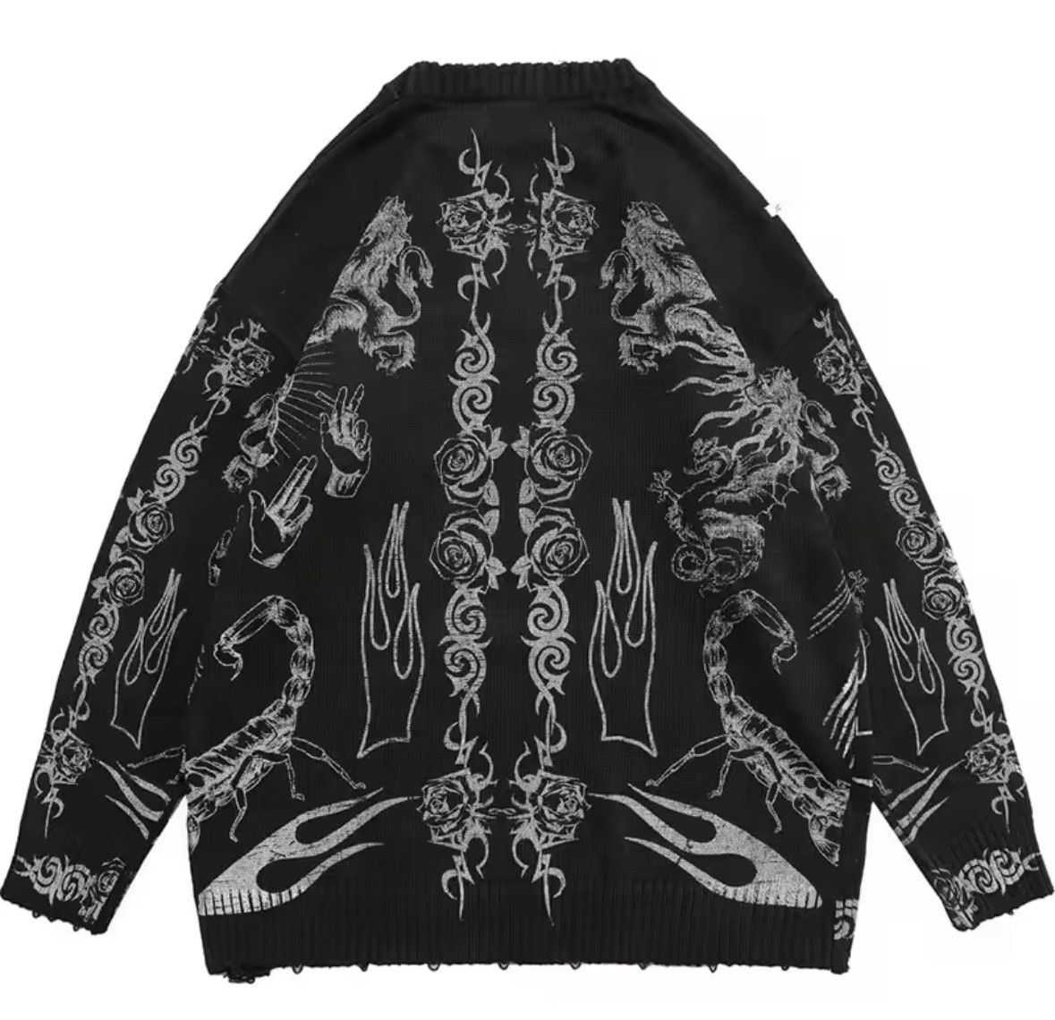 Other Gothic Skull Eye Punk Loose Sweater Jacquard Knit Sweatshirt Size US M / EU 48-50 / 2 - 2 Thumbnail