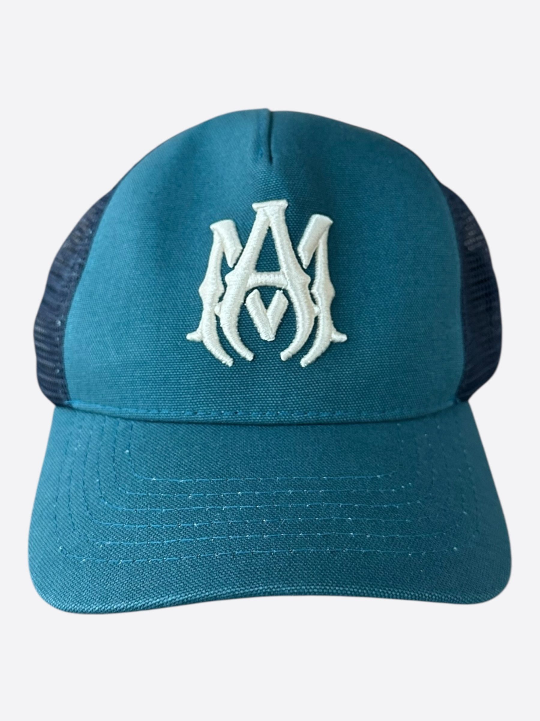 Amiri Amiri Blue & White MA Logo Trucker Hat Size ONE SIZE - 1 Thumbnail