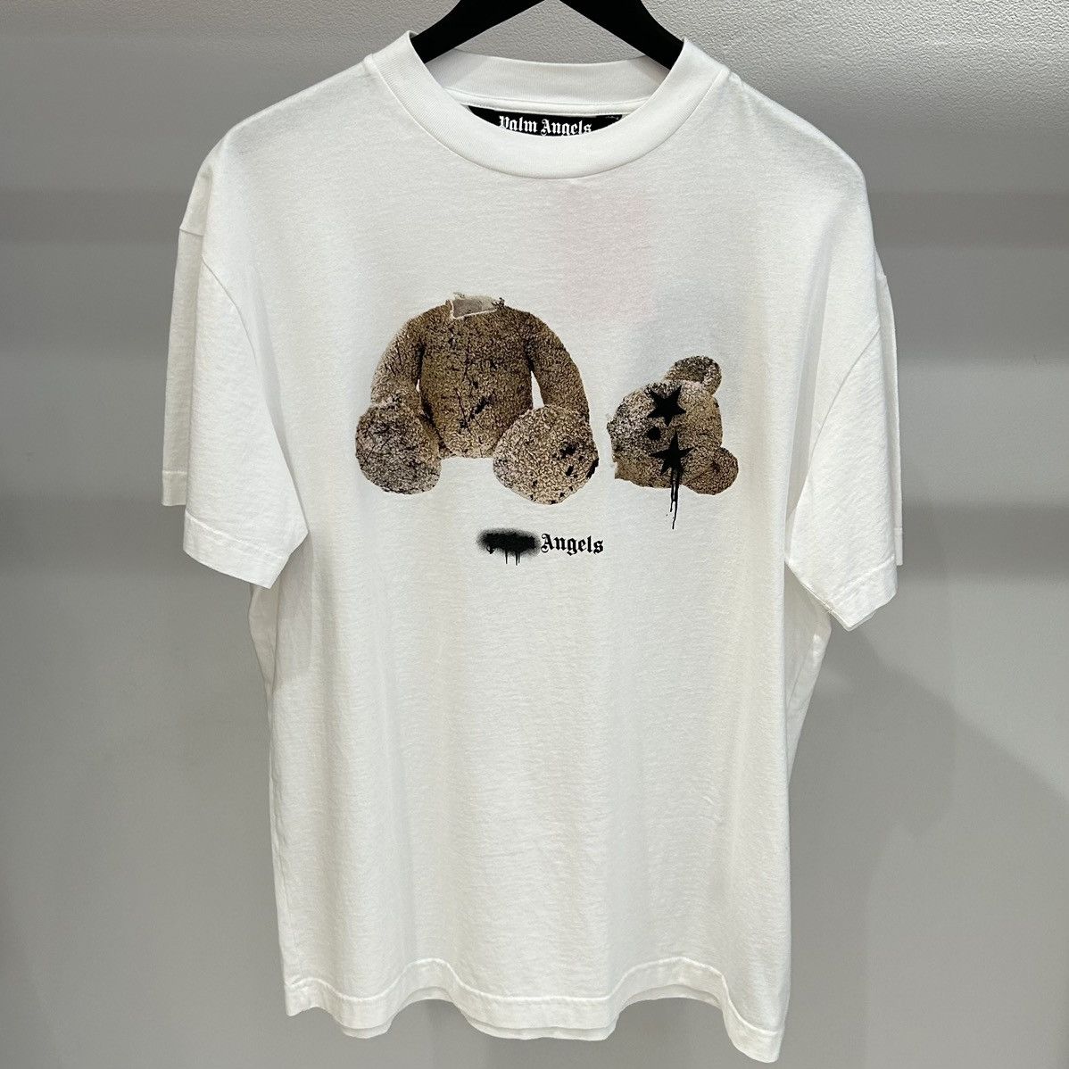 image of Palm Angels Bear Spray Print Tee White, Men's (Size Large)