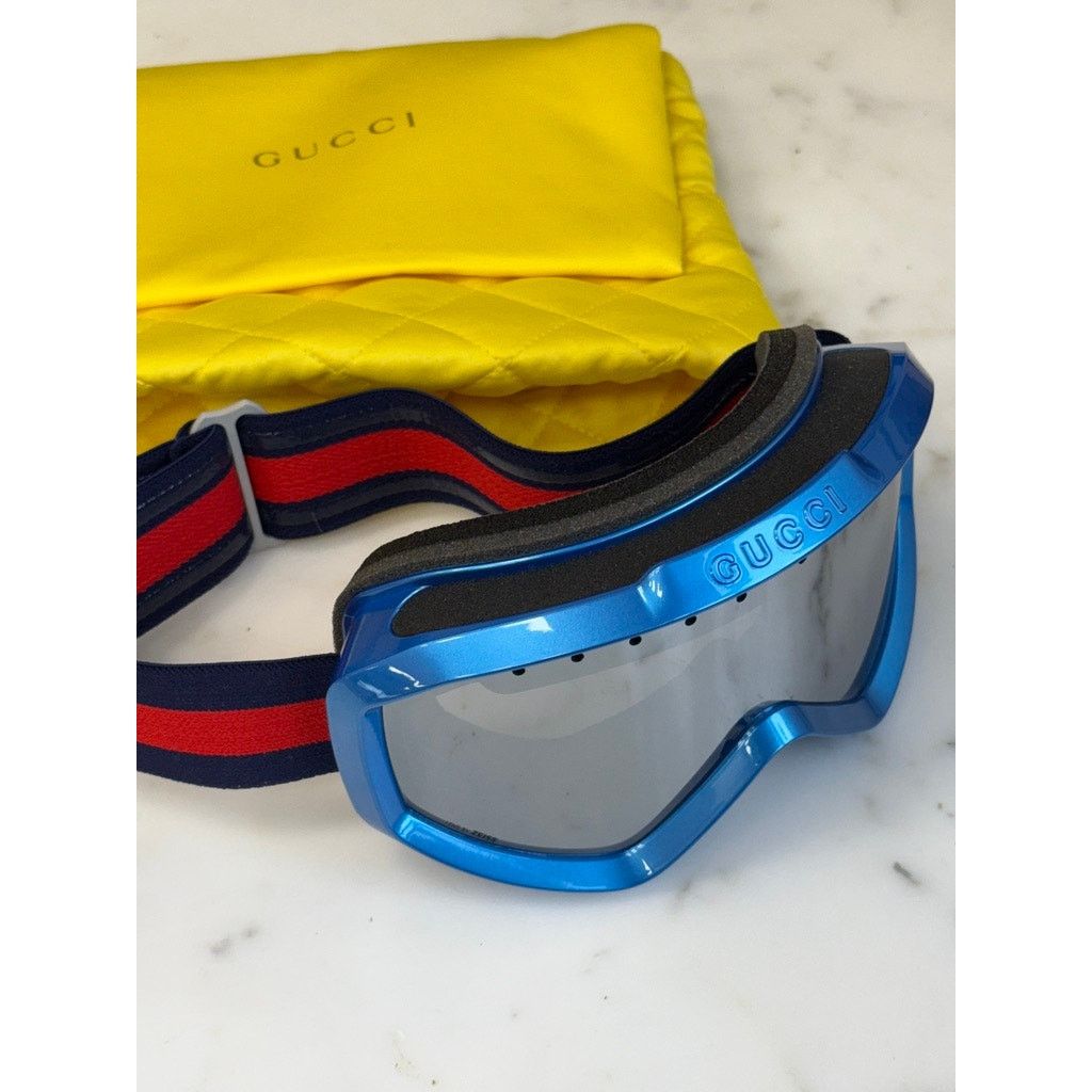 Gucci NEW GUCCI GG1210S Metallic Blue Mirrored Ski Goggles $1100 Size ONE SIZE - 4 Thumbnail
