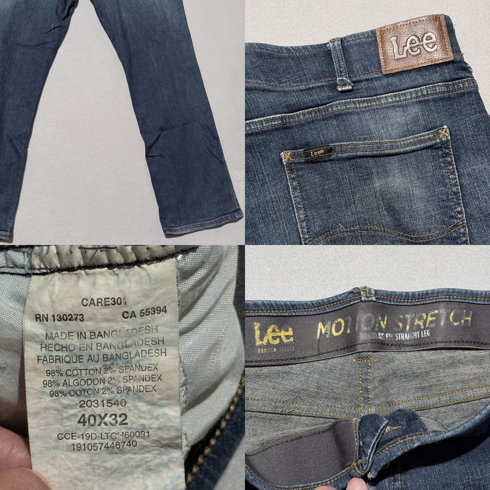 Lee Lee Jeans Men's Blue Denim Regular Motion Stretch Straight 40x32 Regular Fit Jeans Size US 40 / EU 56 - 8 Thumbnail