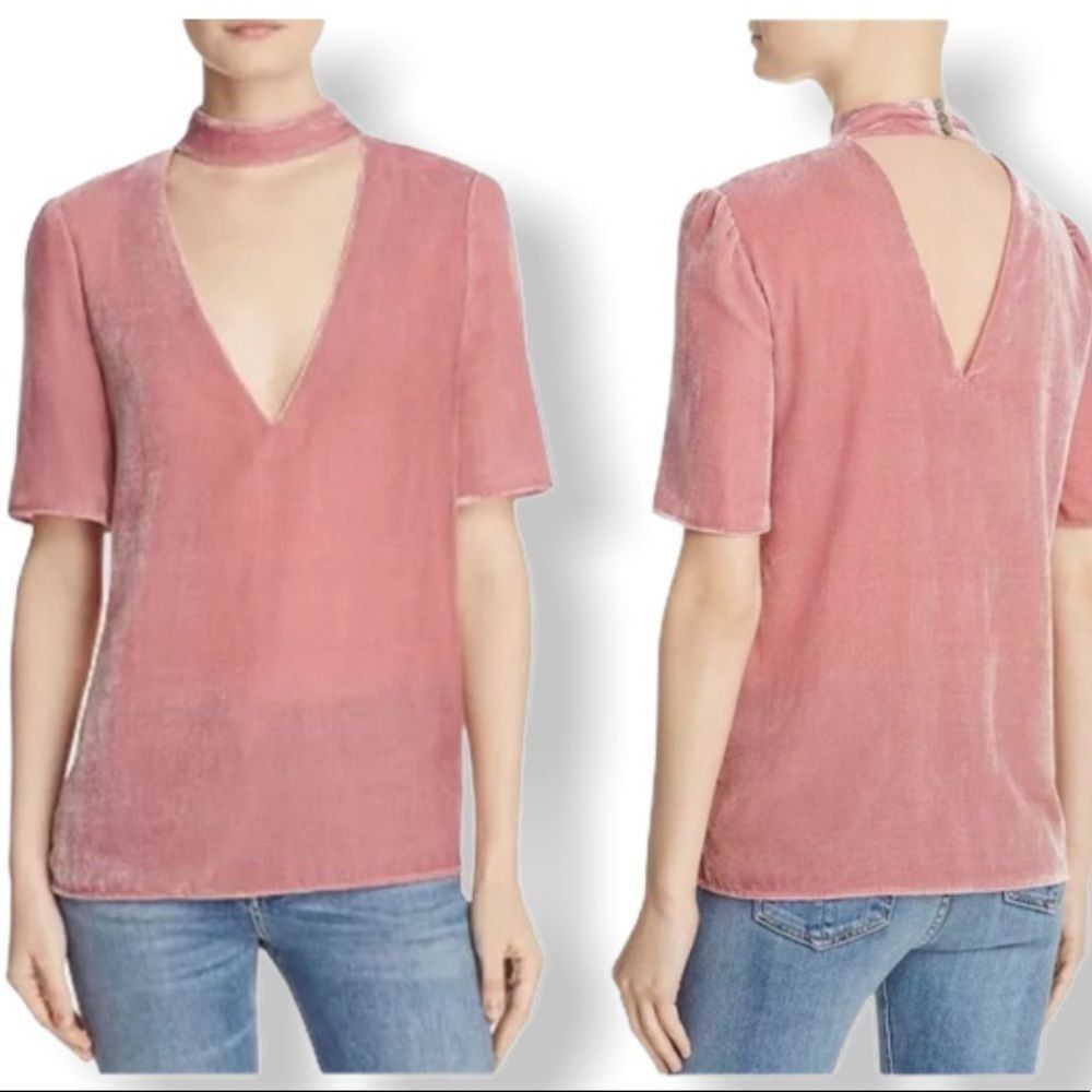 Paige Paige Pink Velvet Double V Choker Top | Short Sleeve | Size Size M / US 6-8 / IT 42-44 - 2 Thumbnail