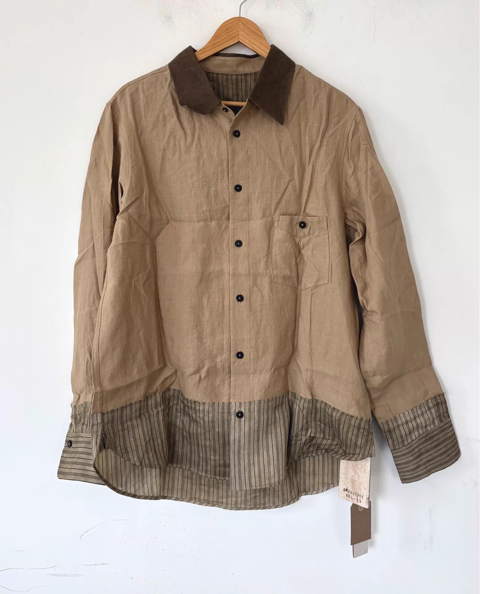 Ziggy Chen Beige Long Sleeve Button-Up with Contrast Collar Size US M / EU 48-50 / 2 - 1 Thumbnail