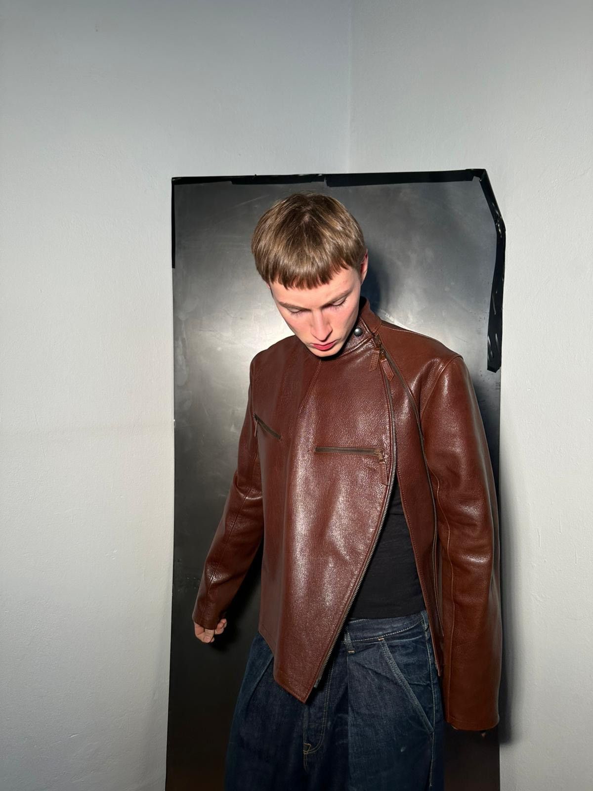 Jean Paul Gaultier Jean Paul Gaultier Homme Brown Leather Moto Jacket (2002) Size US L / EU 52-54 / 3 - 11 Thumbnail