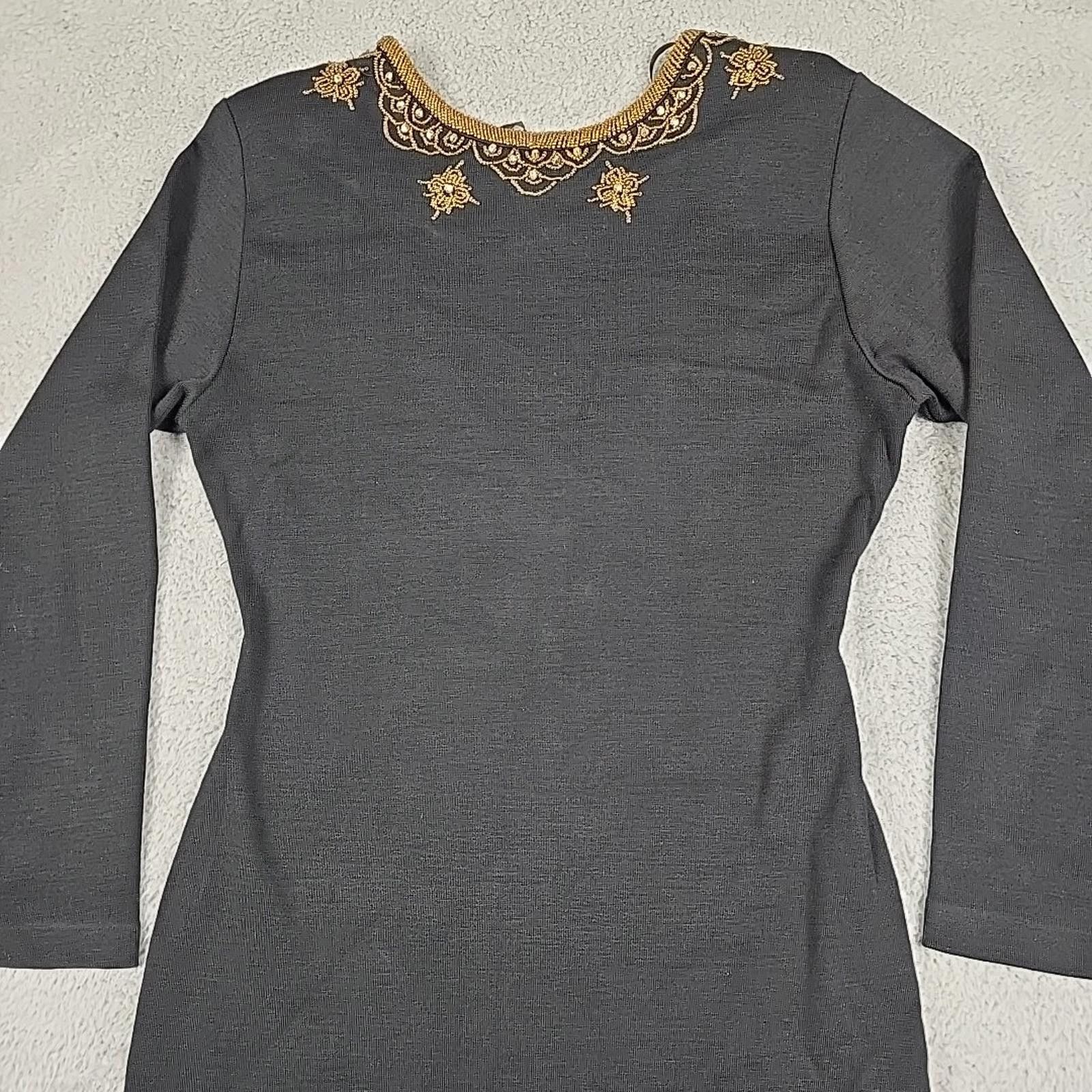 Other Vtg CDC Black Beaded Low Back Acrylic/Wool Wiggle Dress M Size M / US 6-8 / IT 42-44 - 5 Thumbnail