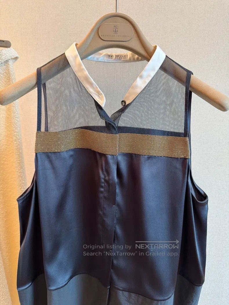 Brunello Cucinelli Brunello Cucinelli Beaded Silk Top Size M / US 6-8 / IT 42-44 - 2 Thumbnail