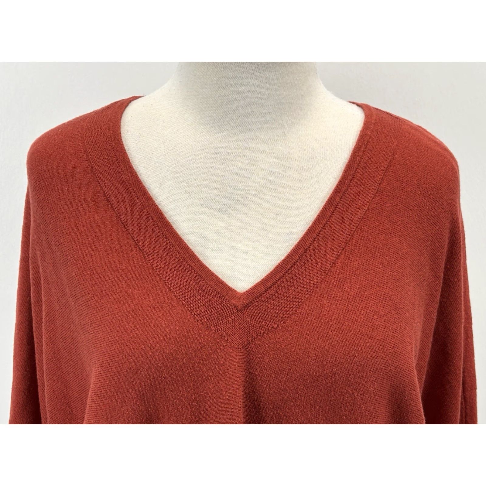 J. Jill J. Jill Sweater Woman’s PM Petite Orange Oversized V-Neck 3/4 Sleeve Pullover Boho Knit Cotton Blend Drop Shoulder Size M / US 6-8 / IT 42-44 - 5 Thumbnail