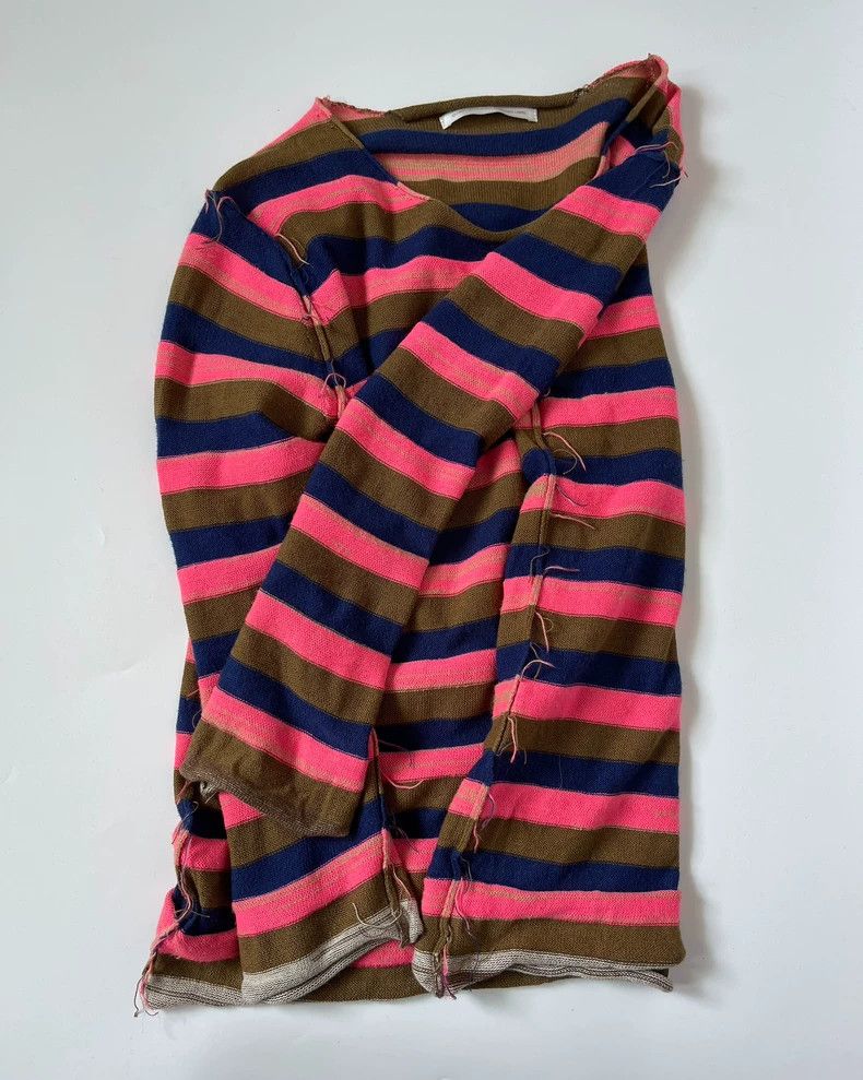 Y's Y's Upside-down striped fur-trimmed sweater Size US M / EU 48-50 / 2 - 8 Thumbnail
