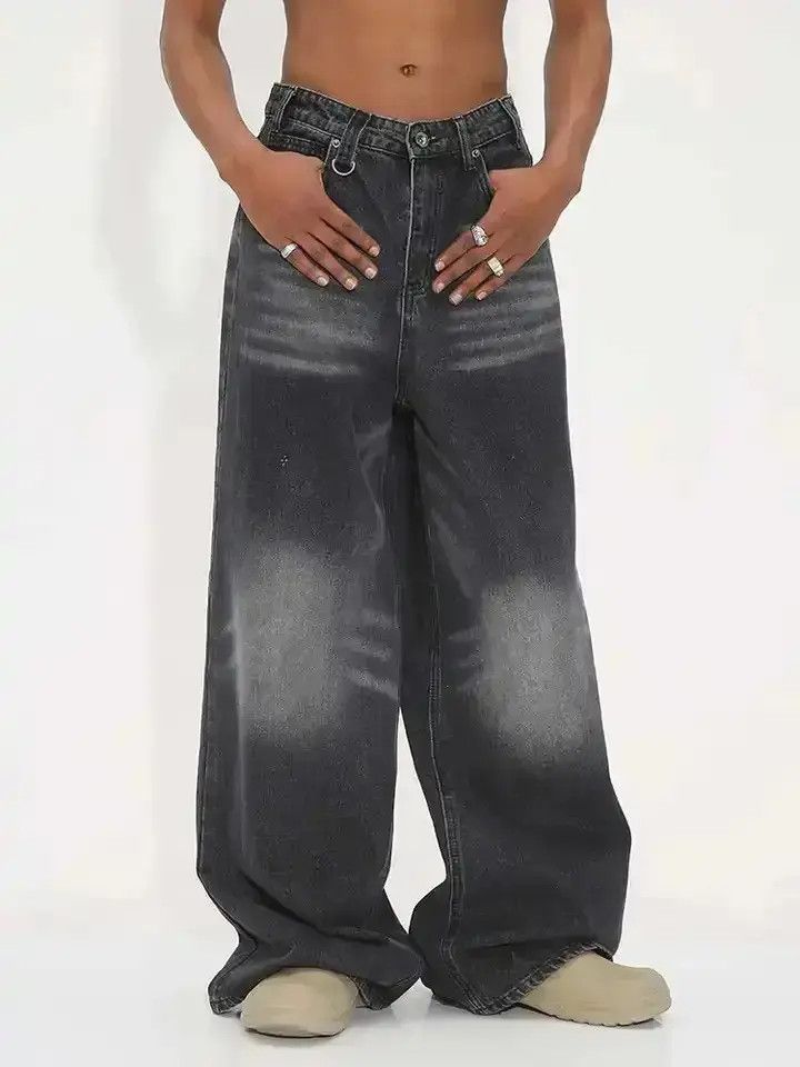 Japanese Brand Y2K Washed Black Retro Straight Wide-leg Jean Size US 32 / EU 48 - 3 Thumbnail
