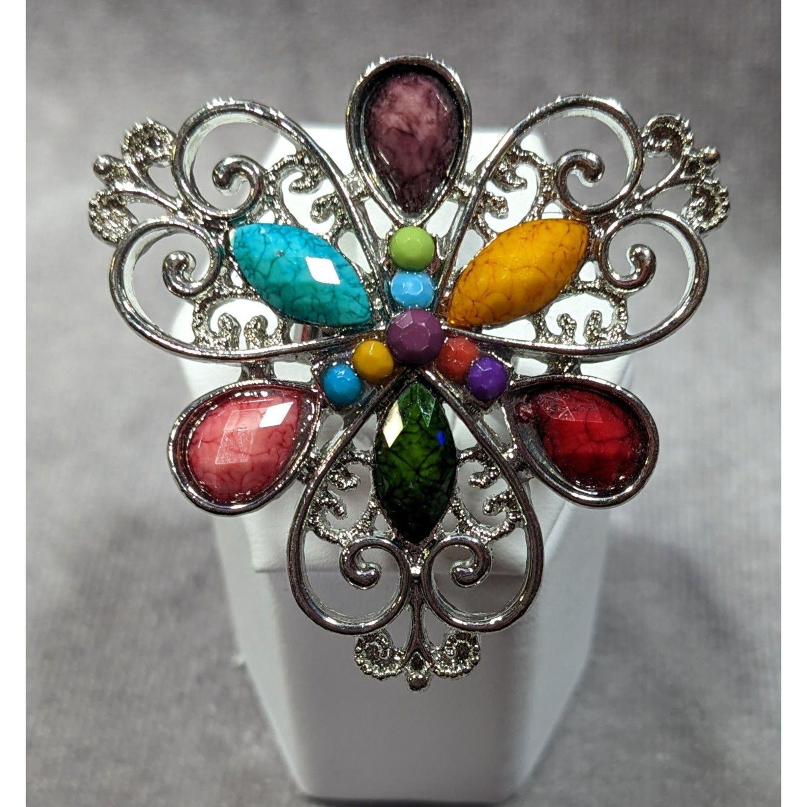 Other Rainbow Fairycore Floral Gemmed Statement Ring Adjustable Si Size ONE SIZE - 7 Thumbnail