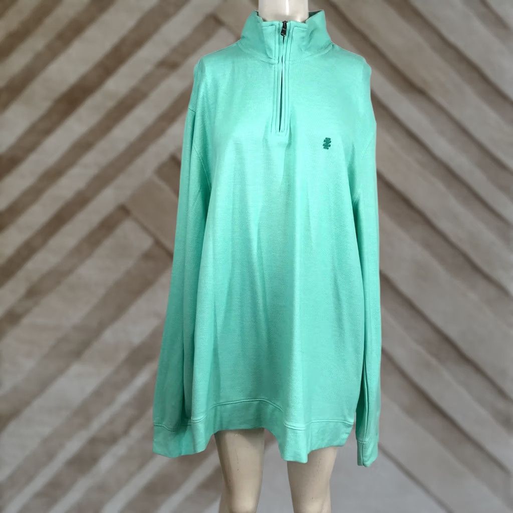 Izod IZOD Saltwater Quarter Zip Pullover Men XL Turquoise Relaxed Fit Cotton Pullover Shirt Zip Mock Neck Logo Knit Solid Vintage: No Size US XL / EU 56 / 4 - 1 Thumbnail