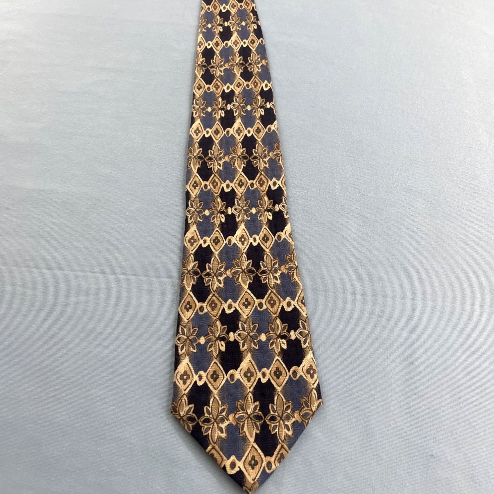 Vintage VINTAGE Handmade 100% Silk Neck Tie Italy Floral Western Blue Brown 4 Mens Tie Brown Blue Silk Size ONE SIZE - 5 Thumbnail
