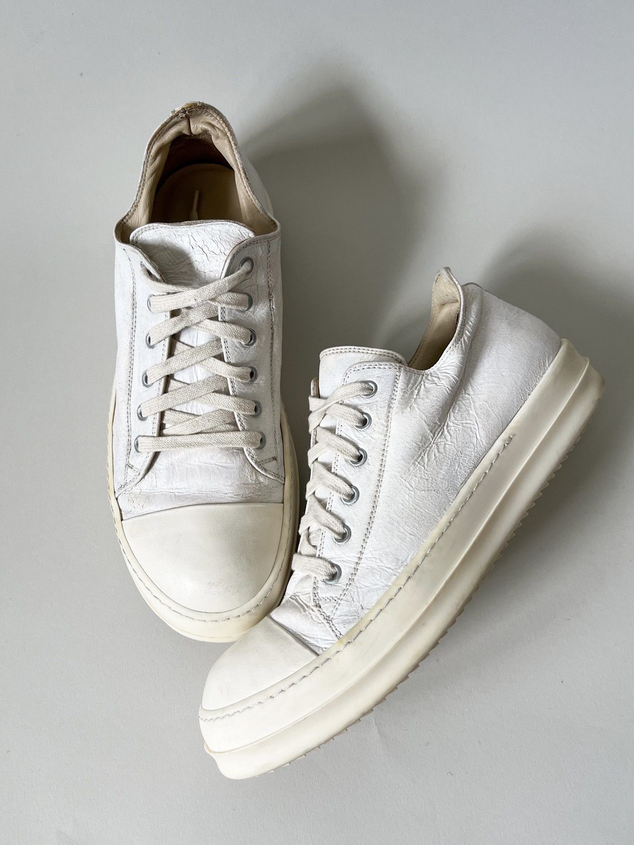 Rick Owens Rick Owens White Painted Leather Low Ramones Size US 8 / EU 41 - 1 Thumbnail