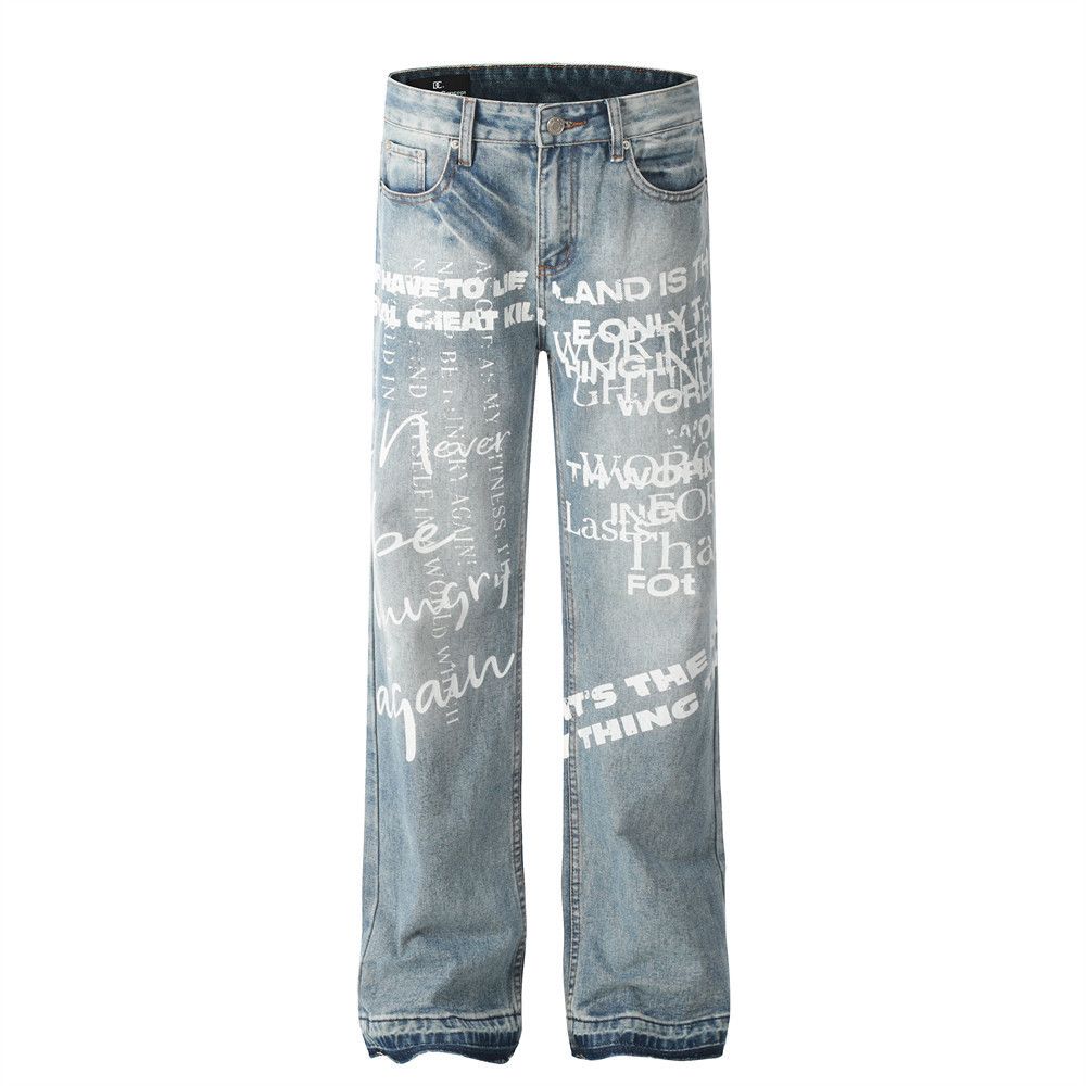 Japanese Brand American street washed distressed graffiti letter jeans Size US 32 / EU 48 - 1 Thumbnail