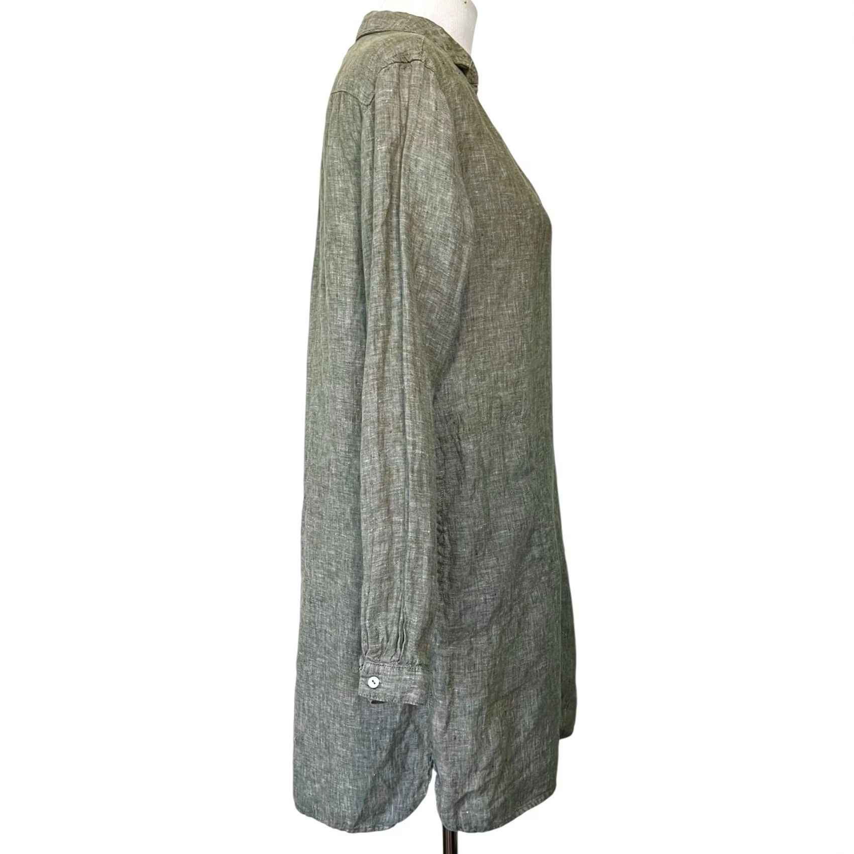Vintage Artisan NY Linen Shirt Dress Tunic Green V-Neck Long Sleeve Pockets Women’s Sz M Size M / US 6-8 / IT 42-44 - 6 Thumbnail